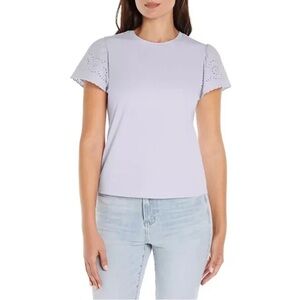 Express Womens Eyelet Short Sleeve Lavender Top Blouse Shirt NWOT Size XXL